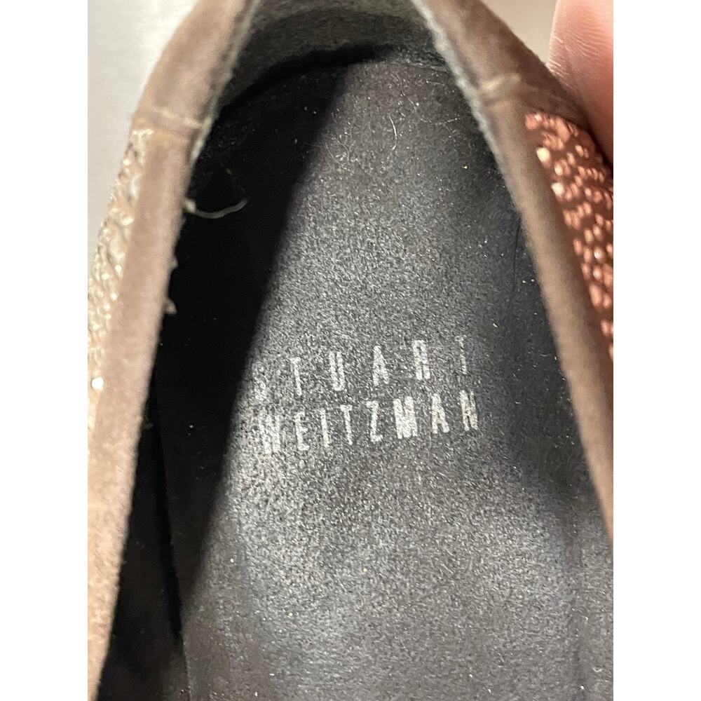 Stuart Weitzman Taupe Tan Ballet Flats Metal Studs Beads Haze Suede Sz 8.5 - Picture 5 of 7